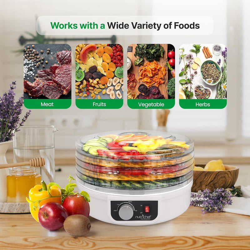 NutriChef Food Dehydrator Machine | Dehydrate Beef Jerky, Meats, Mushrooms, Fruits & Vegetables | Great For At Home Use | Uses High-Heat Circulation for Even Dehydration | 5 Easy to Clean Trays. - Image 3